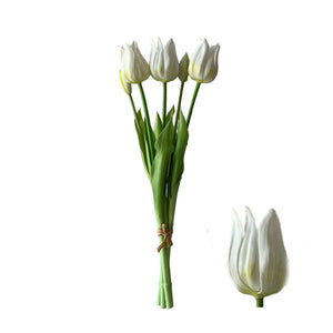 Hvid kunstig tulipan buket med spidse kronblade 5 stilke