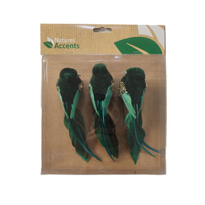 Chippie birds with clips, dark green, pack of 3 for decoration