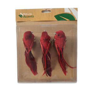 Red clip-on Chippie birds, pack of 3, for decoration