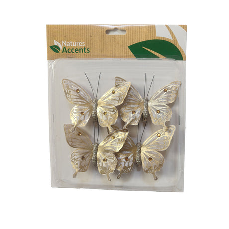 Aida sommerfugle med klips i creme og guld til dekoration