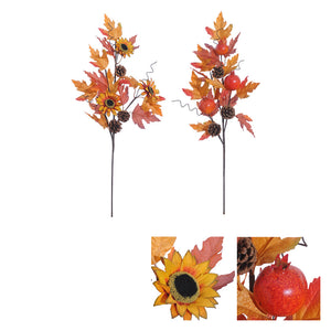 Autumn branch with sunflowers and pomegranates for decoration
