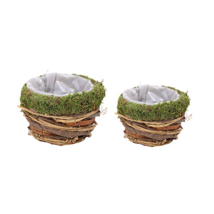 Set of 2 decorative bowls with moss-green rim