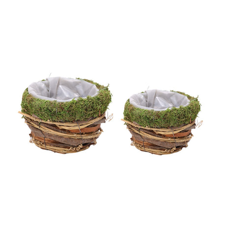 Set of 2 decorative bowls with moss-green rim