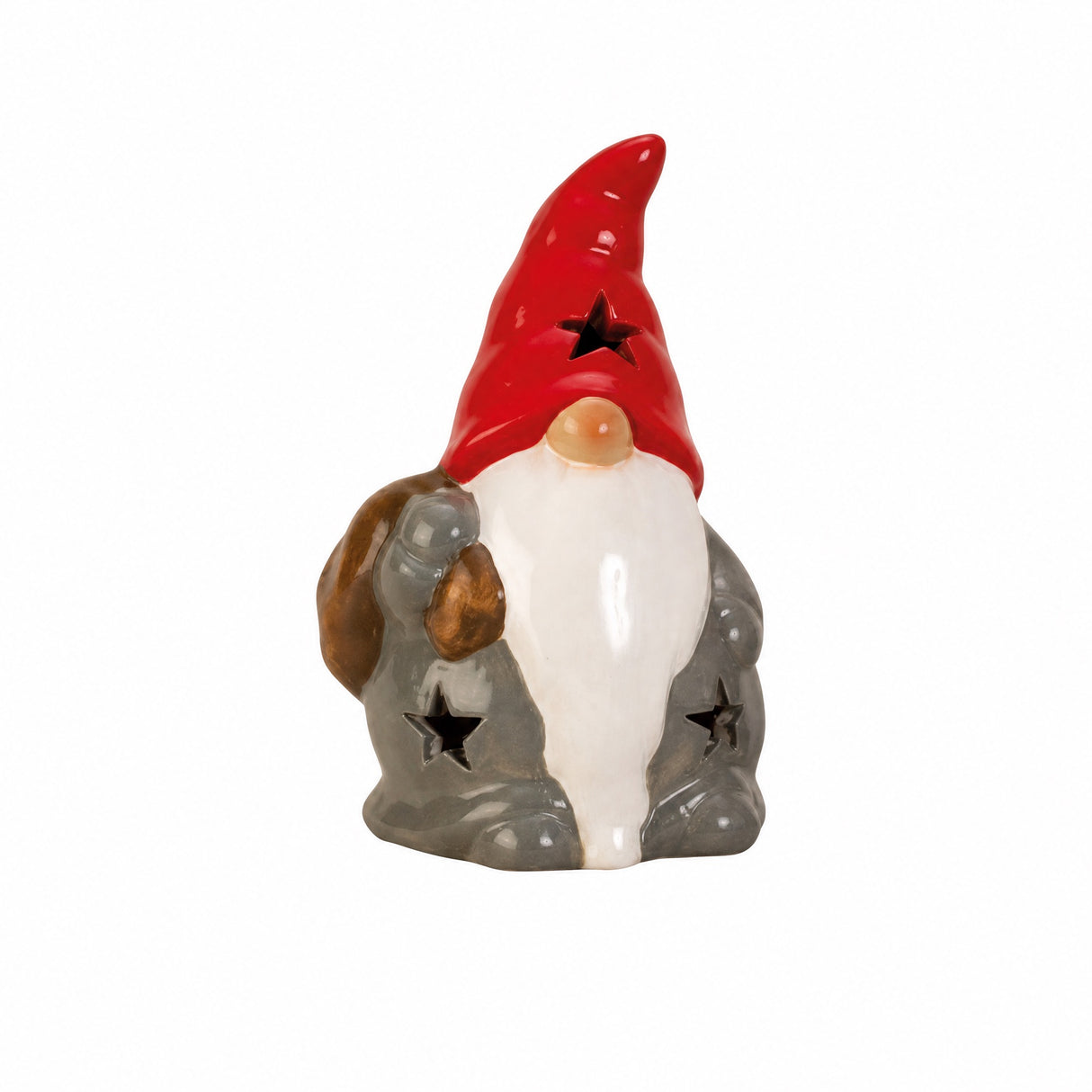 Ceramic gnome with sack or cane