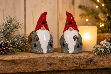 Ceramic gnome with sack or cane