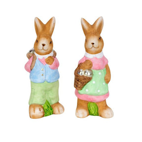 Påskehare med æg i kurv 11 cm høj