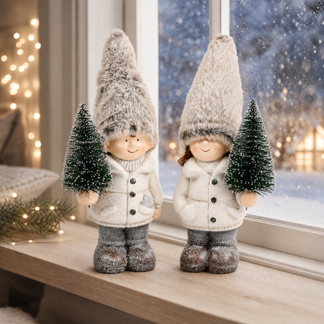 Winter children with Christmas trees