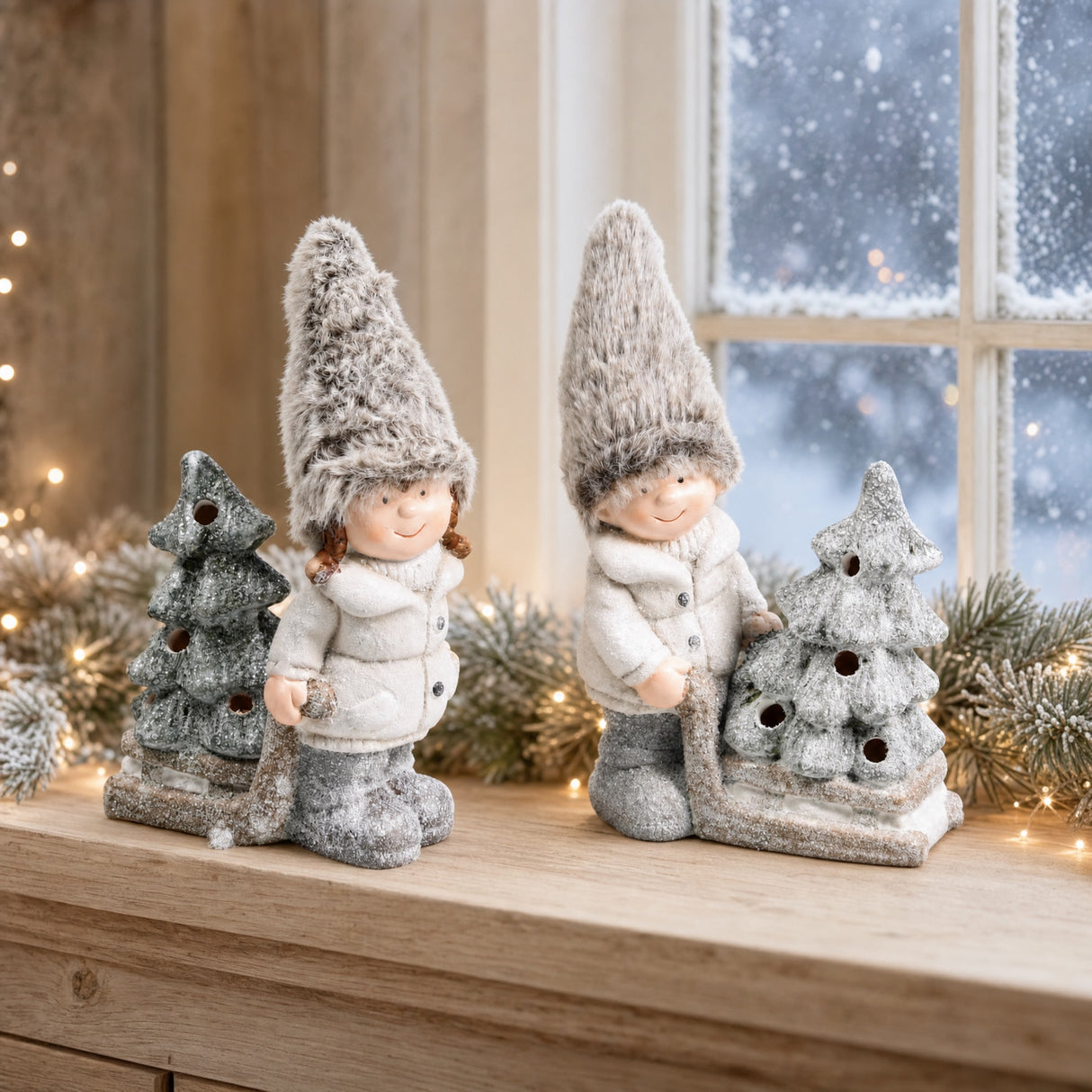 Winter children with Christmas trees