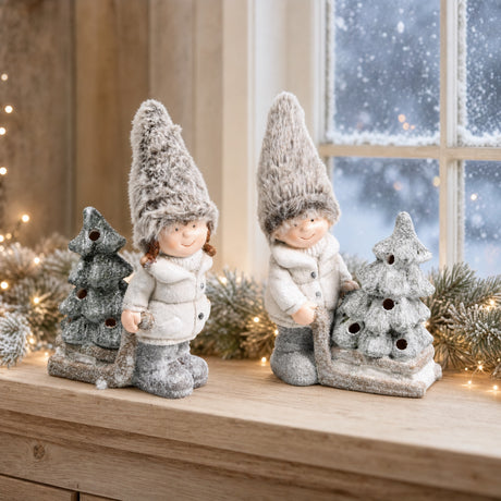 Winter children with Christmas trees