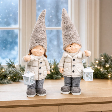 Winter children with white lanterns