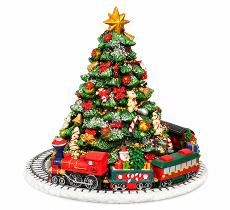 Music box Christmas tree with train, 17 cm tall