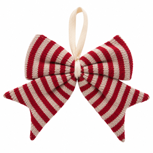 Red and beige striped bow