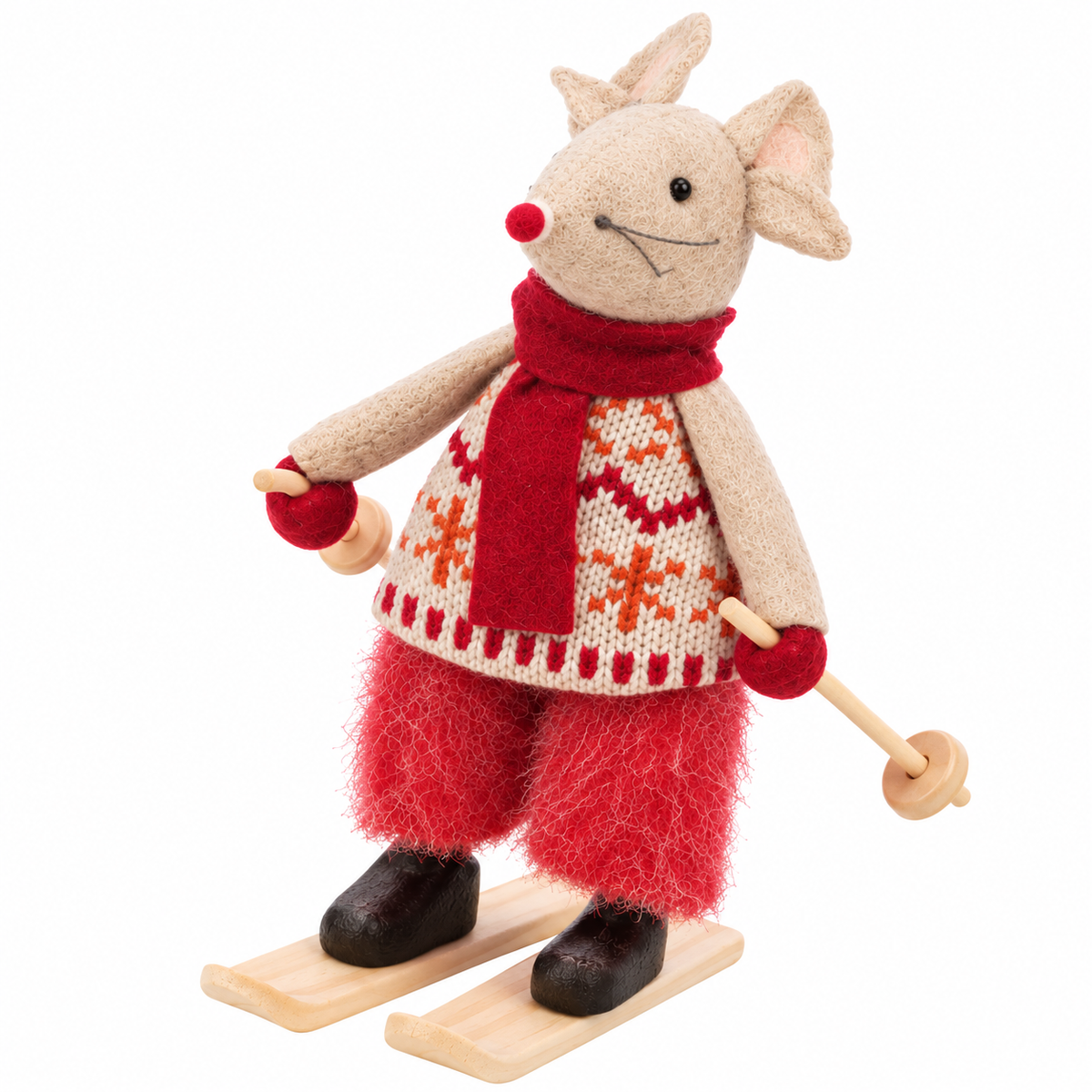 Father mouse in winter clothes on skis
