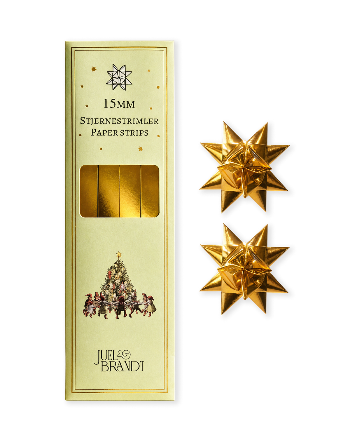 Metallic gold star streamers, 15 mm, from Juel & Brandt