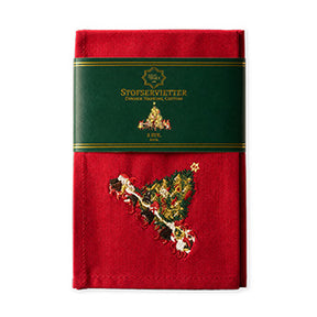 Red cotton cloth napkin with embroidered Christmas tree, 2-pack from Juel & Brandt