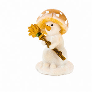Snowman with broom and mushroom hat