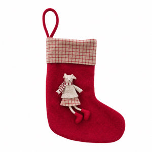 Red Christmas stocking with a mouse