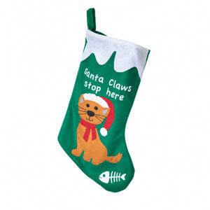 Green Christmas stocking with cat or dog