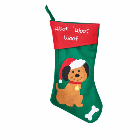 Green Christmas stocking with cat or dog