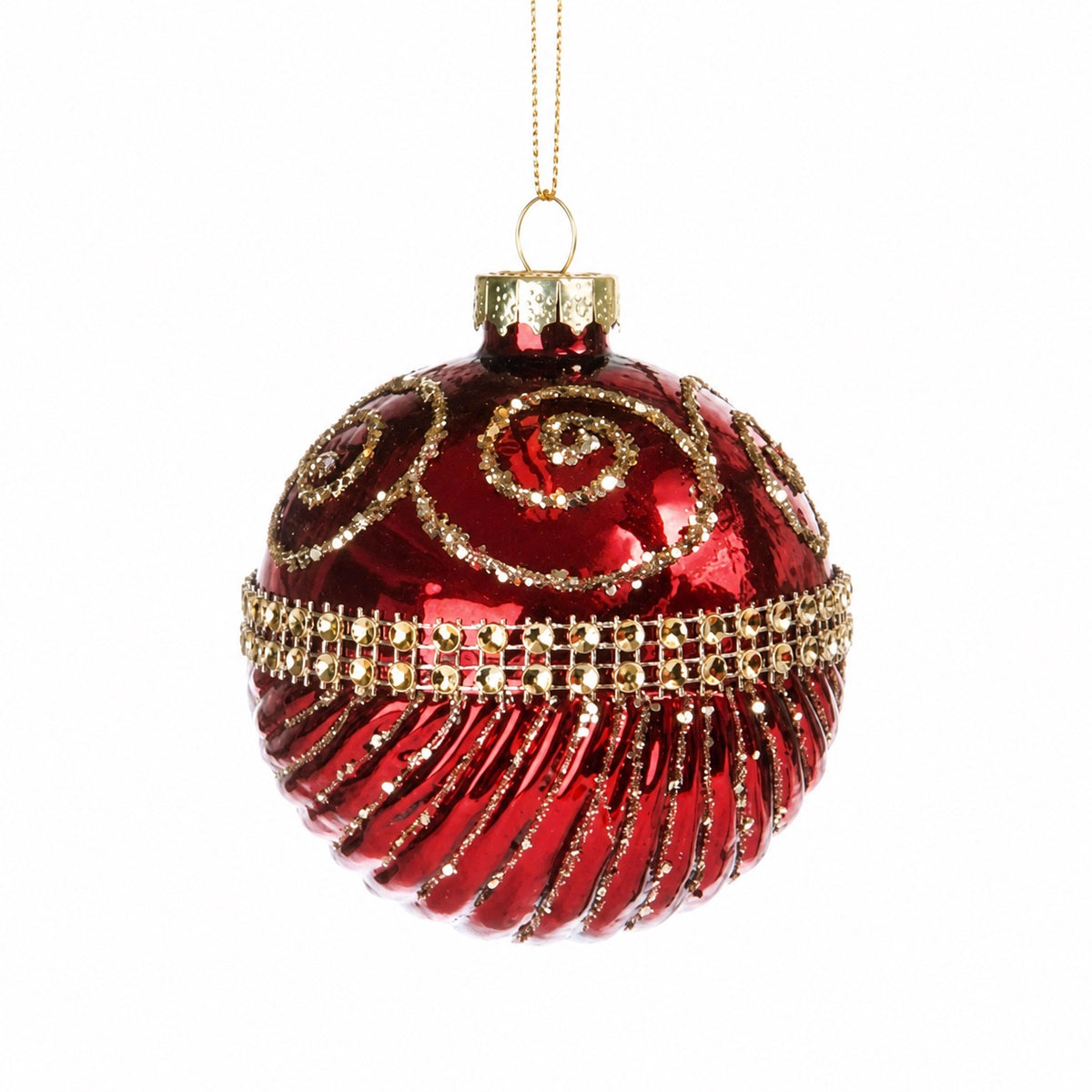 Red plastic Christmas ball with pattern