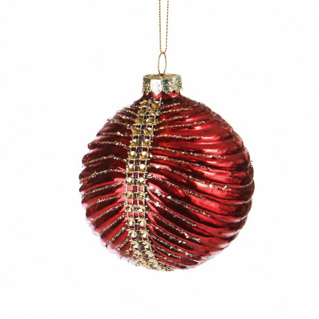 Red plastic Christmas ball with pattern