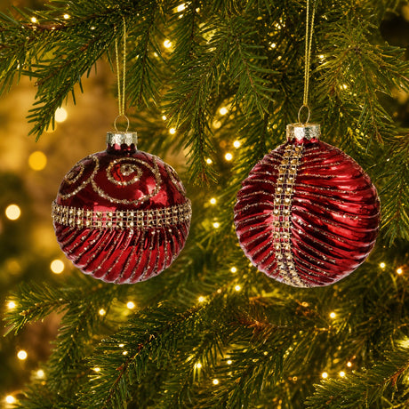 Red plastic Christmas ball with pattern