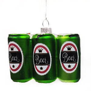Julekugle Sixpack med øldåser i glas fra Pobra