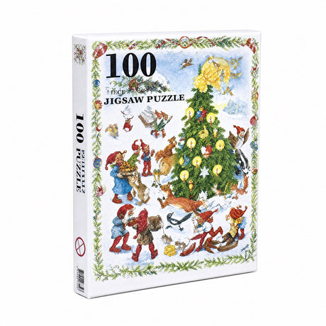 100-piece puzzle featuring Vilhelm Hansen elves and a Christmas tree