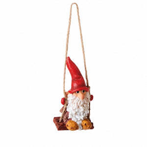 Pine cone shaped elf on a swing