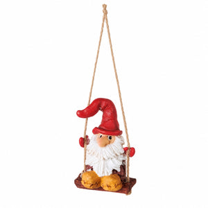 Pine cone shaped elf on a swing