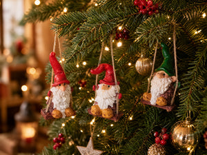 Pine cone shaped elf on a swing