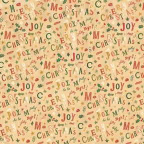 Christmas wrapping paper with Christmas-themed text