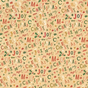 Christmas wrapping paper with Christmas-themed text