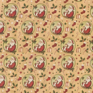 Christmas wrapping paper with Santas and Christmas stockings