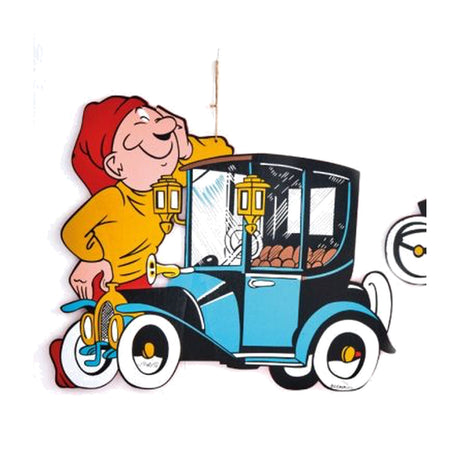 Wooden Bramming elf with vintage car 54 cm