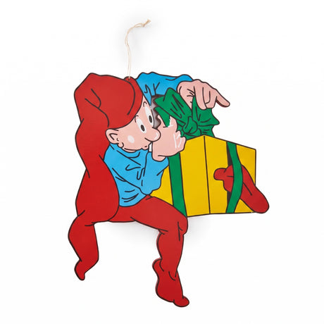 Wooden Bramming Elf 40 cm with Christmas gifts