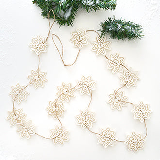 2 m long garland with felt snowflakes on jute twine from Pobra