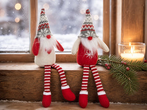 Red nosed gnome and hanging legs