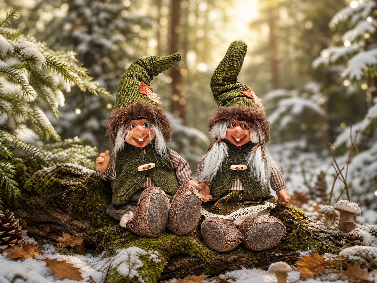 Sitting trolls in forest colors