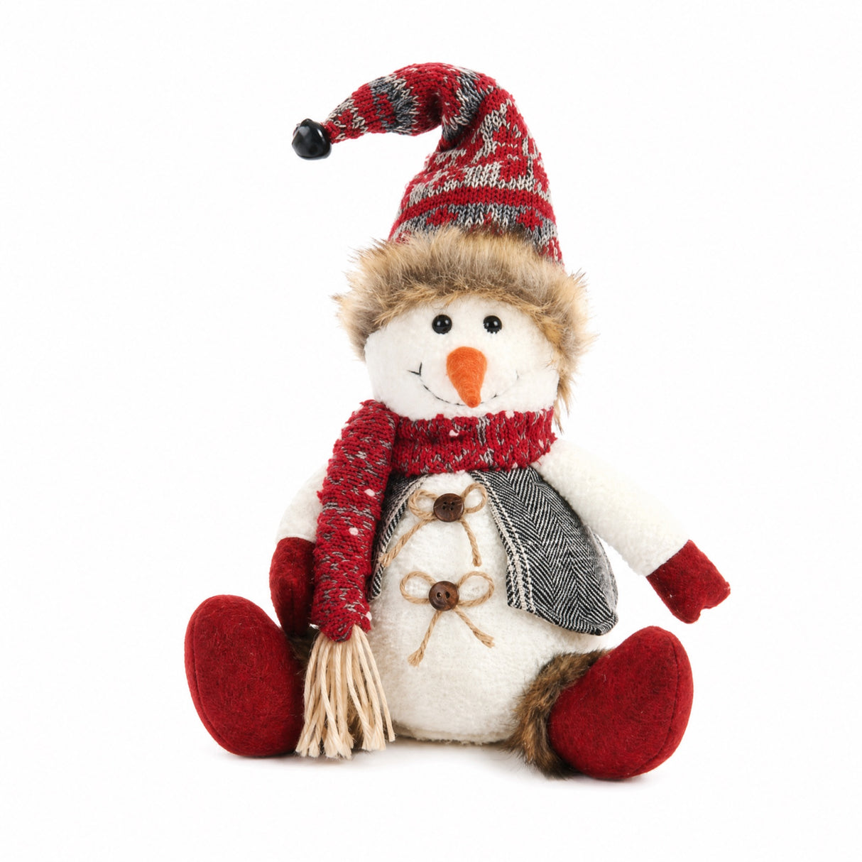 Sitting snowman with fine clothes
