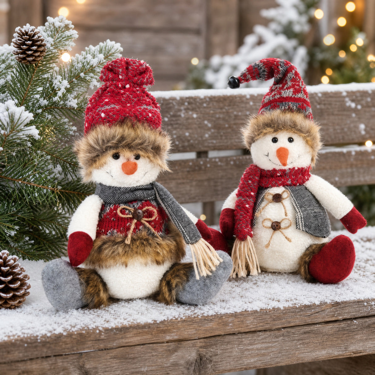 Sitting snowman with fine clothes