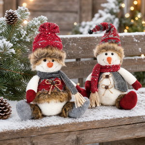 Sitting snowman with fine clothes