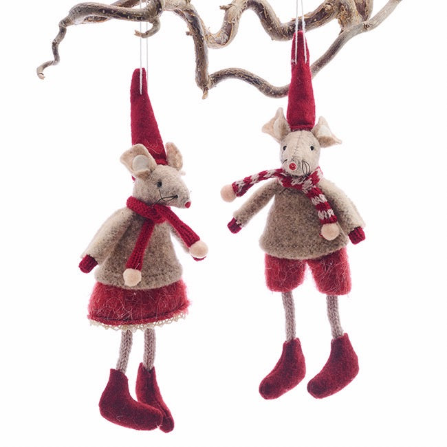 Fabric mice with hanging cord, 15 cm tall, from Pobra