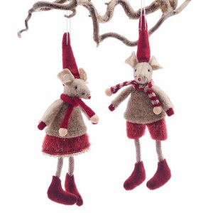 Fabric mice with hanging cord, 15 cm tall, from Pobra