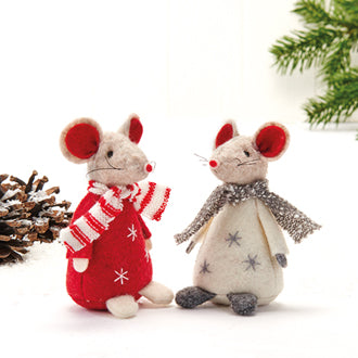 Scarf-wearing mice Christmas ornaments, 9 cm tall