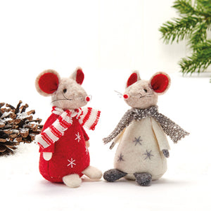 Scarf-wearing mice Christmas ornaments, 9 cm tall