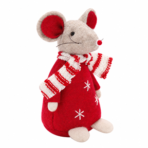 Red Christmas mouse with a striped scarf for decoration