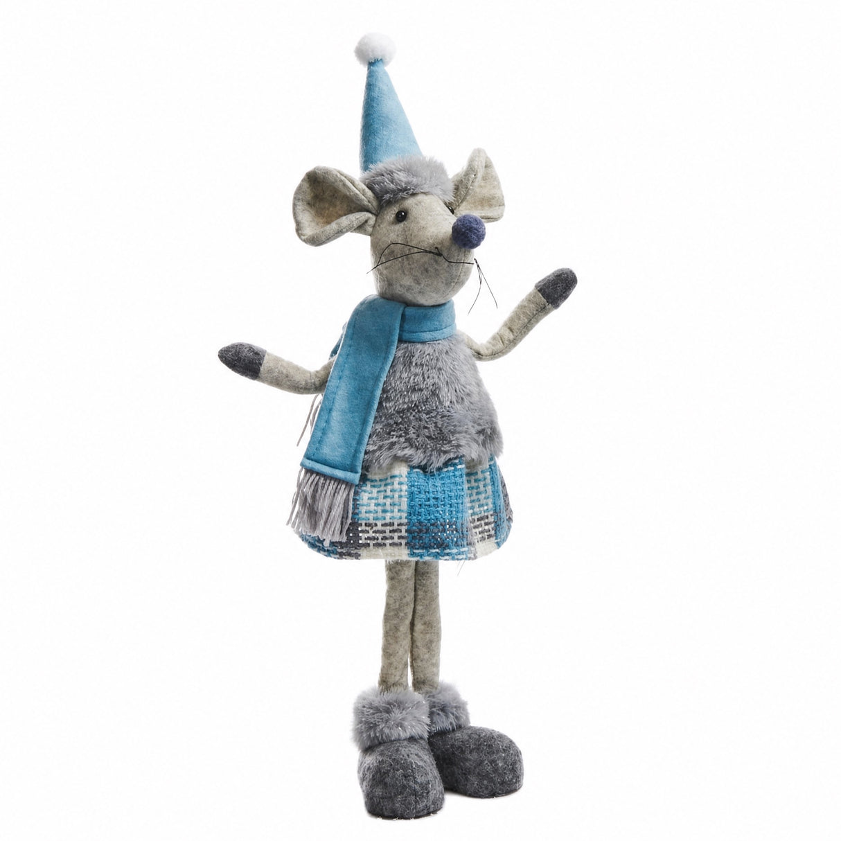 Christmas mouse with blue clothes and long legs