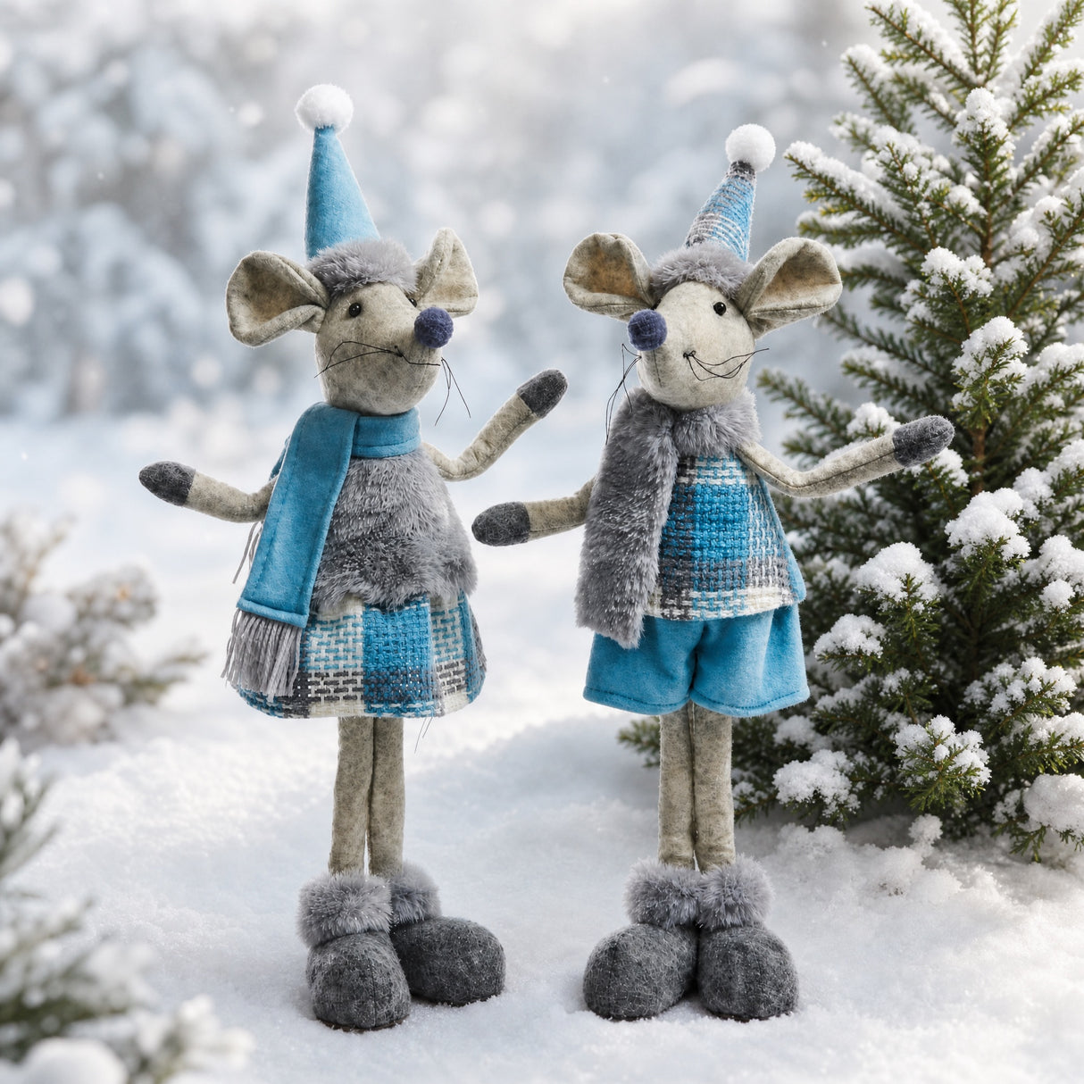 Christmas mouse with blue clothes and long legs