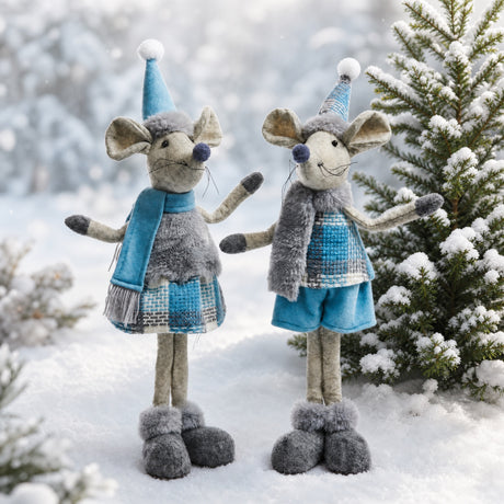 Christmas mouse with blue clothes and long legs